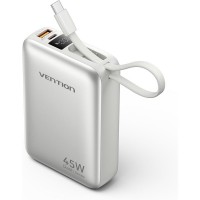 VENTION 20000mAh Mini Power Bank (USB-C + USB-C/USB-A) with Built-in USB-C Cable 45W Beige Universal Type (FHGN0-TY) (VENFHGN0-TY)